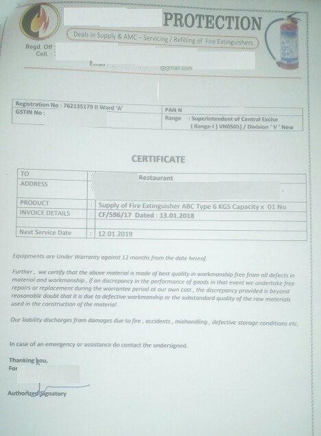 Fire Extinguisher certificate and requirements 